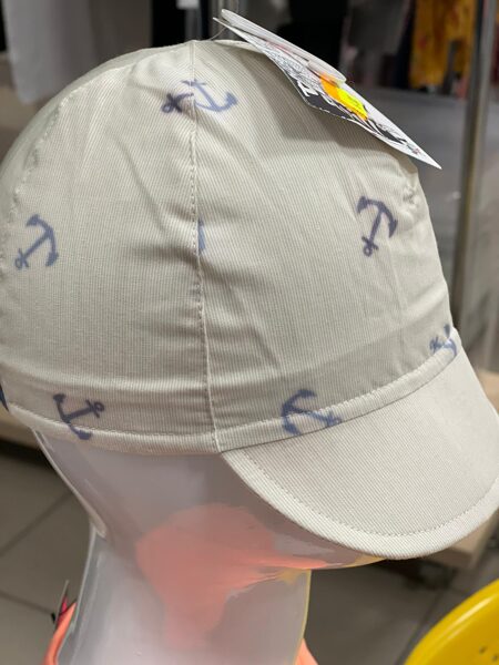 Vasaras cepure zēniem/izmērs 44-46/Bēša ar enkuriem/ar nagu, aizmugurē gumija