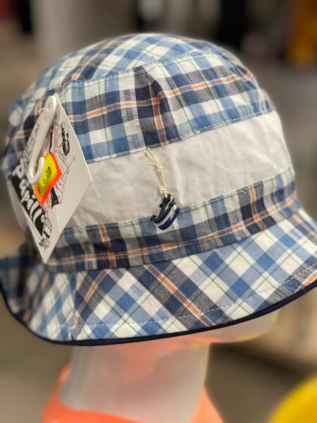 Vasaras cepure/izmērs 48-50/aizmugurē gumija/ar gaiši zilu,melnu brūnu rūtaina ar baltu vidu