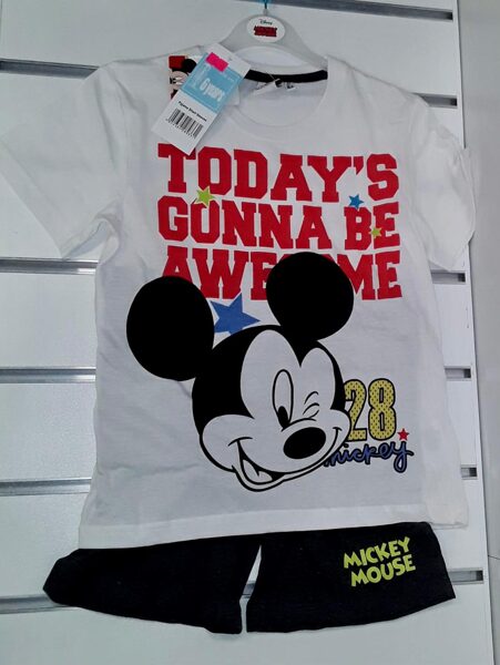 Vasaras komplekts zēniem 6gadi/116cm/Balts krekliņš ar uzrakstu Today'S Gonna be Awesome+melni šorti/Mickey Mouse