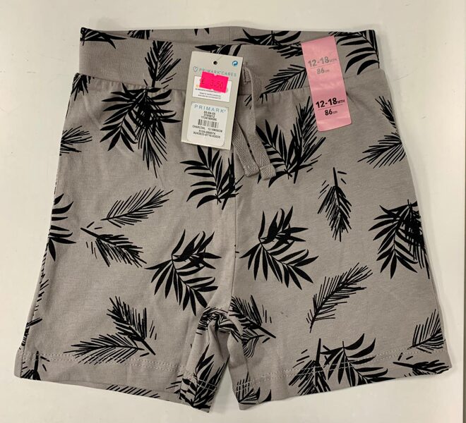Šorti 12-18 mēn./86cm/Pelēki ar melniem palmu zariem.