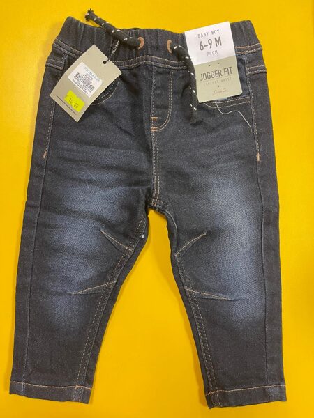 Džinsa bikses zēniem/6-9 mēn./74cm/Tumši zilas ar gumijotu jostas daļu/Jogger Fit.