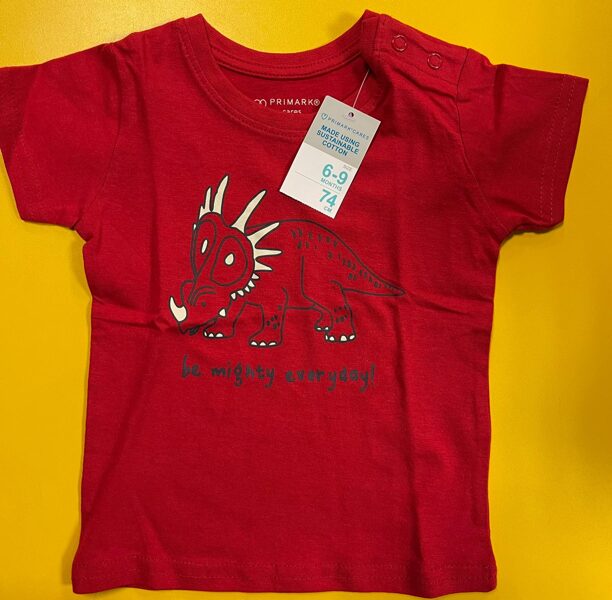 #Īsroku krekls 6-9 mēn./74cm/Sarkans ar dinozauru
