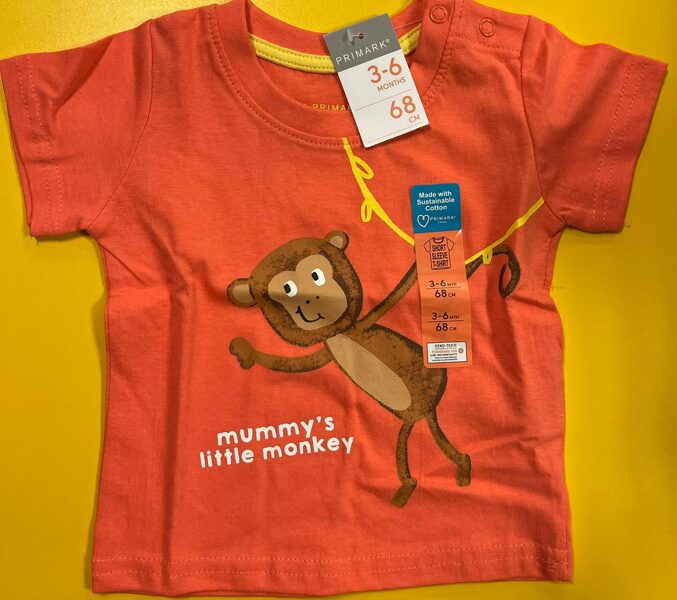 Īsroku krekls 3-6 mēn./68cm/Sarkanīgi oranžs ar brūnu mērkaķīti/Mummys litte monkey