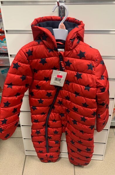 Rudens-ziemas kombinezons/18-24 mēn./92cm/Sarkans ar melnām zvaigznēm.