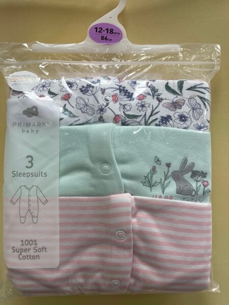 #Pidžamas (slipiji) 3gb/12-18 mēn./86cm/svītrains,zaļš ar zaķi. balts ar ziediem un taureņiem.