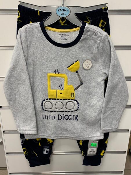 Pidžama 24-36 mēn./98cm/Pelēka augša ar dzeltenu traktoru, garās rokas plus garās bikses, tumšas, ar traktoriem.