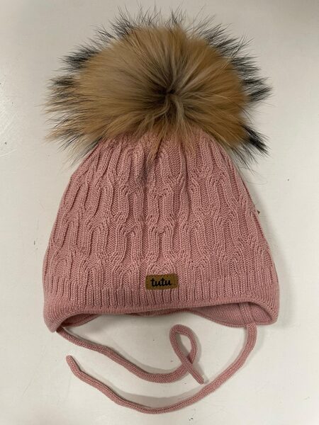 #TuTu cepure veci rozā ar bumbuli sasienama 44-48 cm/100% merino vilna