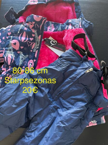 #kombinzons JAKA+BIKSES uz lencēm. Roza jaka ar Eifela un balonu printu, bikses rozā. 80-86 cm 12 m