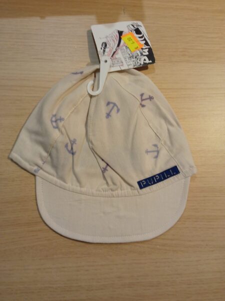 Vasaras cepure zēniem/izmērs 44-46/gaiša ar enkuriem/ar nagu, aizmugurē gumija