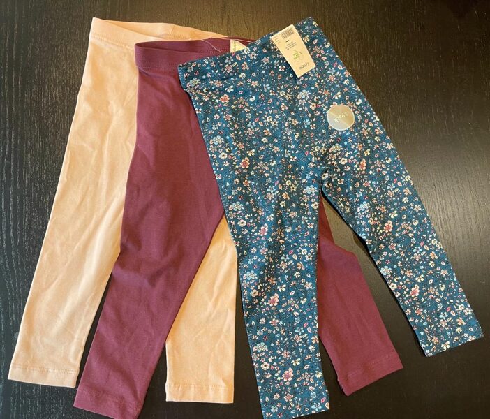 # legingi 3 gab./86-92 cm/1,5-2 gadi tumši zaļa krāsa ar puķēm1 laša un bordo krāsā