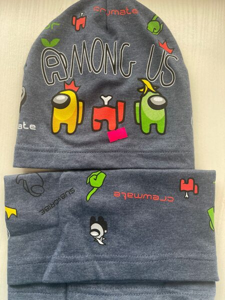 Puišu cepure/plāna+šalle/tumši pelēka/AMONGUS TĒLI/platums 20 cm/dziļums 20 cm