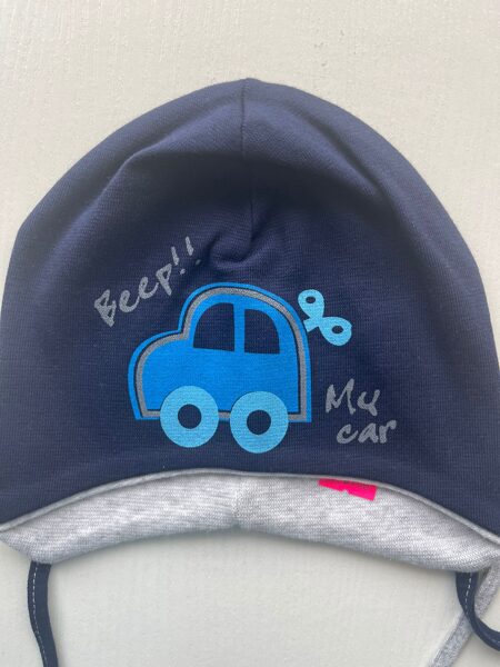 Puišu cepure/plāna/sasienama/tumši zili ar zilu mašīnu/platums 20 cm/dziļums 15 cm