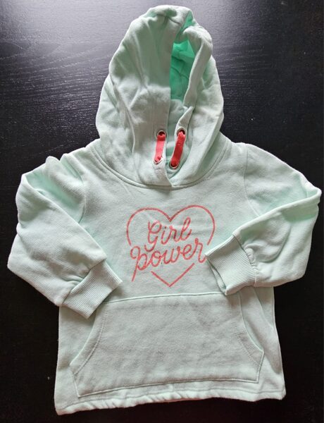 #džemperis salātzaļs ar kapuci un uzrakstu GIRL POWER 74-80cm