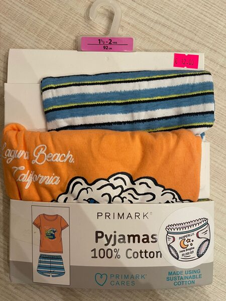 Pidžamma īsās rokas/šorti oranža augša, zili stripaini šorti 92 cm 1,6-2 g