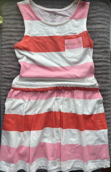 #vasaras kleita  KIABI 98-107cm ar lielām strīpām, balts,rozā,oranž