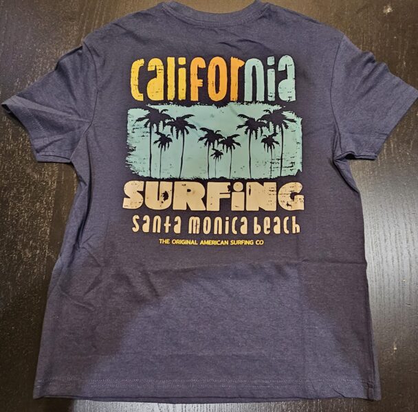 # T-krekls tumši zils ar zīmējumu uz muguras un uzrakstu CALIFORNIA SURFING 146-152 CM 10-12 GADI