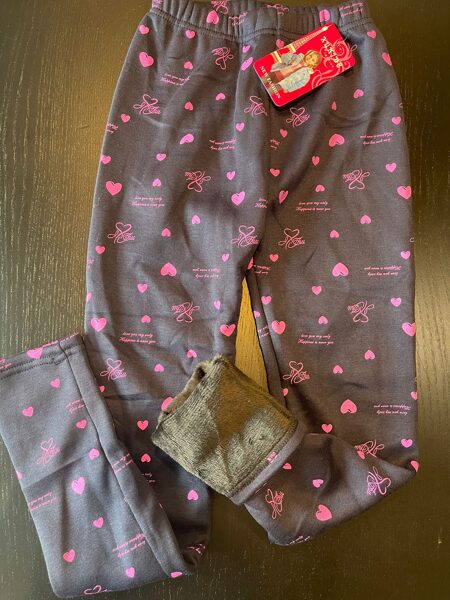 #siltie legingi 128-134cm/tumši lillā ar rozā printu