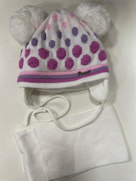 #Cepure/50-52/aršalli/balta ar lillā un rozā elementiem/sasienama