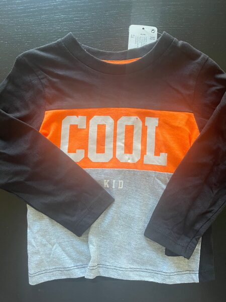 #krekls ar garām rokām/80cm/9-12m/melns,oranžs,eleks/cool uzraksts