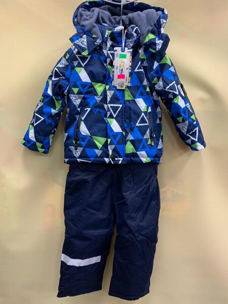 #Kombinzons puišu atsevišķais/silta ziema/sintepons/Zila jaka ar zaļiem elementiem/bikses zilas 104 cm