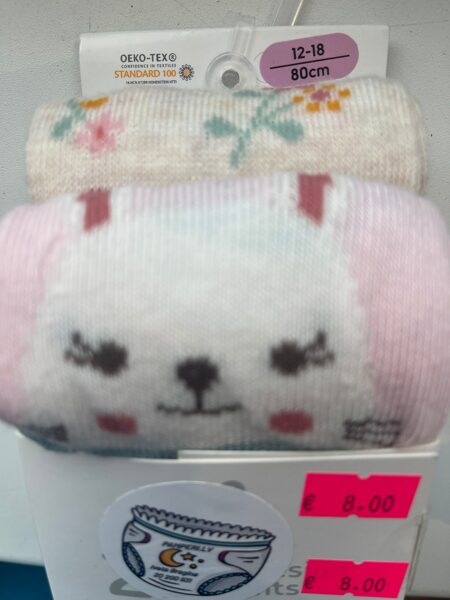 #Zeķubikses 80 cm/12-18 m/ Primark / 2pāri/rozā ar zaķi+smilšu krāsa ar ziediem