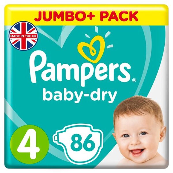 Pampers Baby-dry 4.izm. 86 gab. (9-14kg) klipši