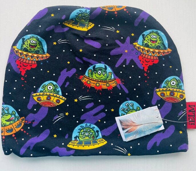 IELM/pavasara cepure/melna ar citpl./dubultais audums/52cm/2-4g