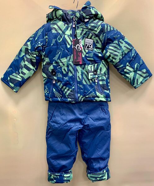 #Kombinzons puišu atsevišķais/vēss rudens-silta ziema/zila jaka ar zaļu print/zilas bikses 12 m 86 cm
